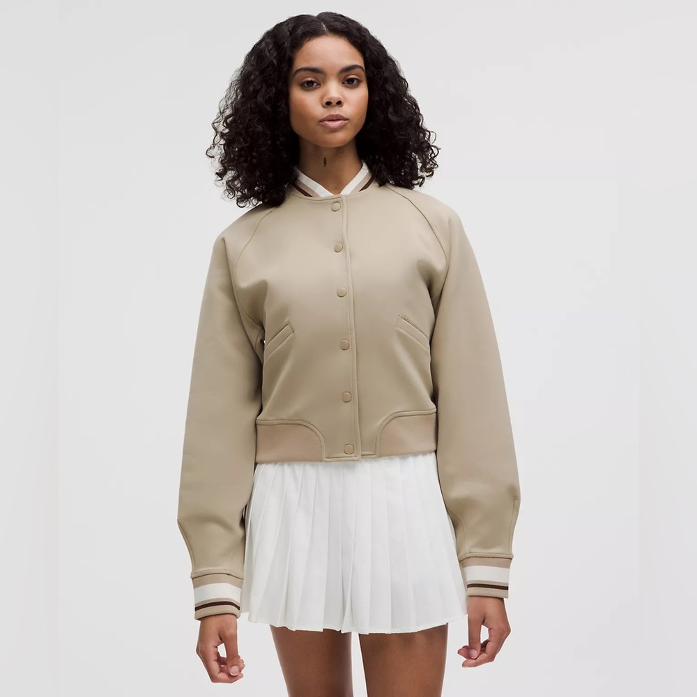 Lululemon NWT SOLD OUT $168 Snap-Front Collegiate Jacket Sheer Oak color